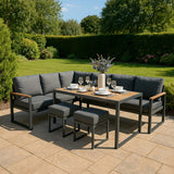 Aluminium 5-teiliges Ecksofa-Set mit schwarzer Rattan-Aufbewahrungsbox - Holz