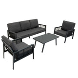 4-teilige Aluminium-Sofagarnitur mit schwarzer Rattan-Aufbewahrungsbox – Anthrazitgrau