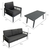 4-teilige Aluminium-Sofagarnitur mit schwarzer Rattan-Aufbewahrungsbox – Anthrazitgrau