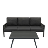 4-teilige Aluminium-Sofagarnitur mit schwarzer Rattan-Aufbewahrungsbox – Anthrazitgrau