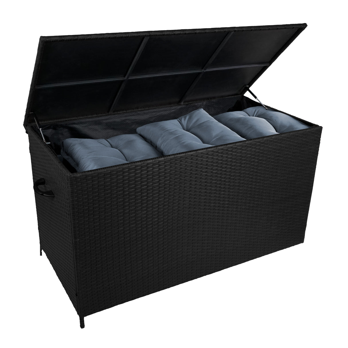 4-teilige Aluminium-Sofagarnitur mit schwarzer Rattan-Aufbewahrungsbox – Weiß