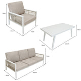 4-teilige Aluminium-Sofagarnitur mit schwarzer Rattan-Aufbewahrungsbox – Weiß