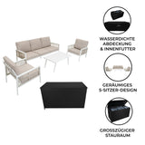 4-teilige Aluminium-Sofagarnitur mit schwarzer Rattan-Aufbewahrungsbox – Weiß