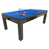 Grau 7-in-1 Spieltisch mit blauer Oberfläche, zwei Sitzbänken mit Stauraum, ideal für Spiele und Freizeitaktivitäten in jedem Raum