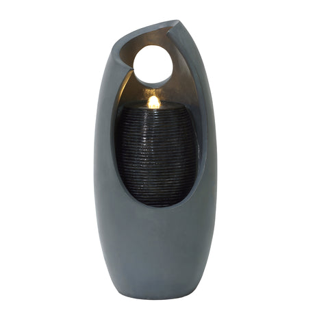 Elegantes elektrisches Wasserspiel in grauem Design mit strahlendem Wasserfall und sanfter Beleuchtung, ideal für entspannende Atmosphäre