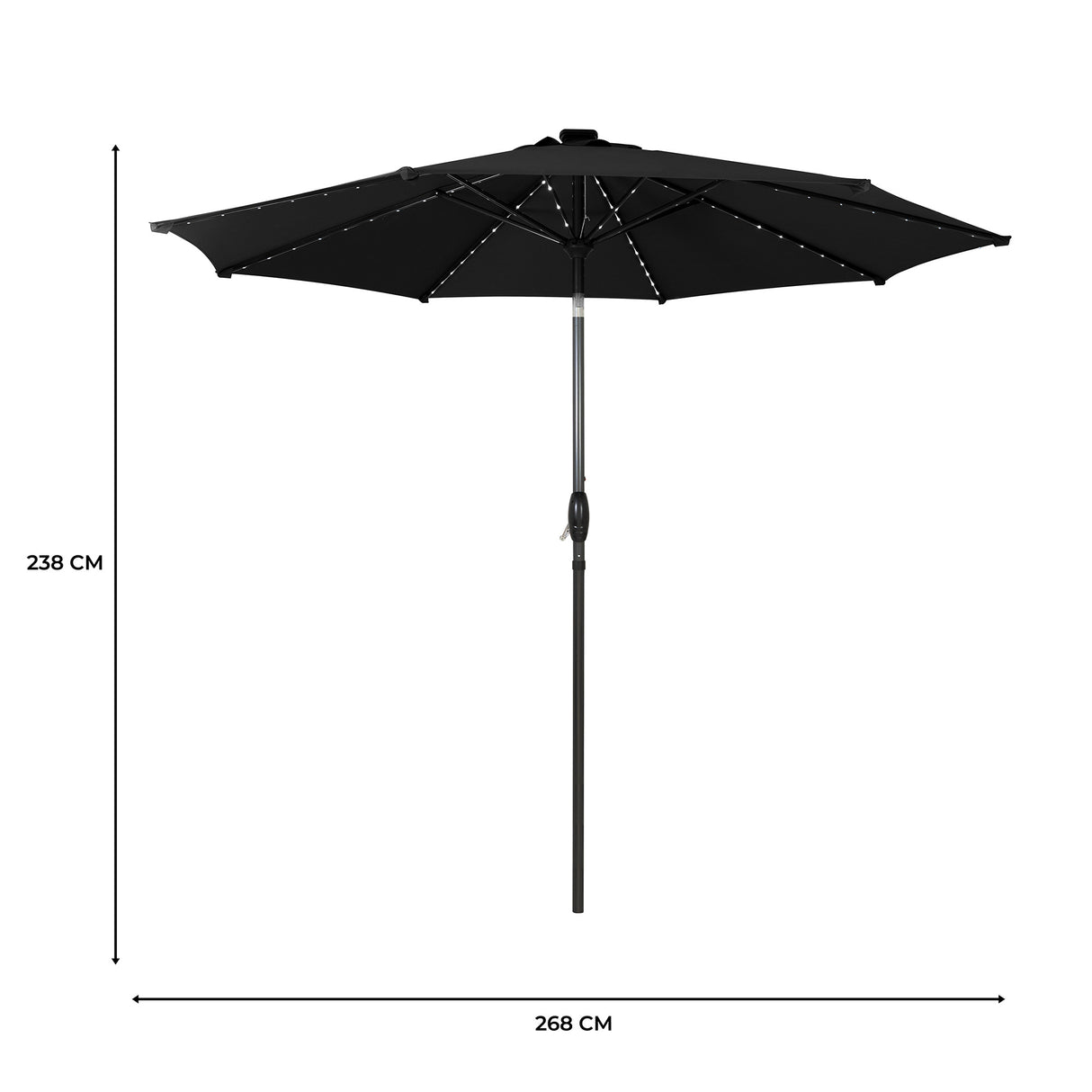 LED-Kipp-Sonnenschirm 2,7m - Schwarz