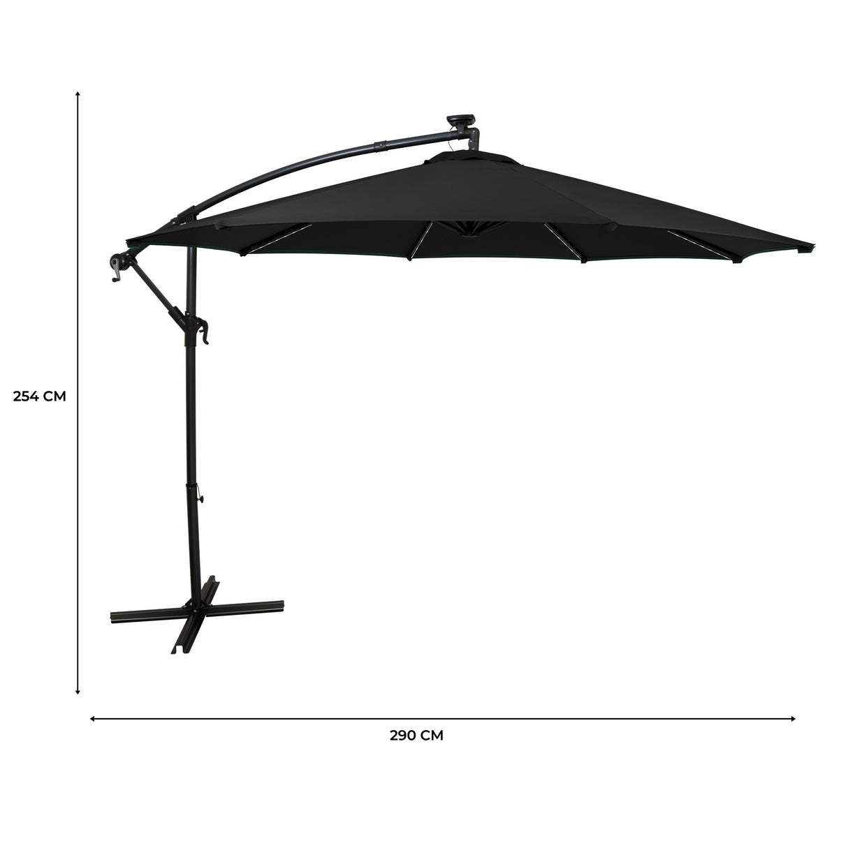 LED Ausleger-Sonnenschirm 3m - Schwarz