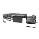 Aluminium-Gartenmöbel-Set für 7 Personen mit Feuerstelle