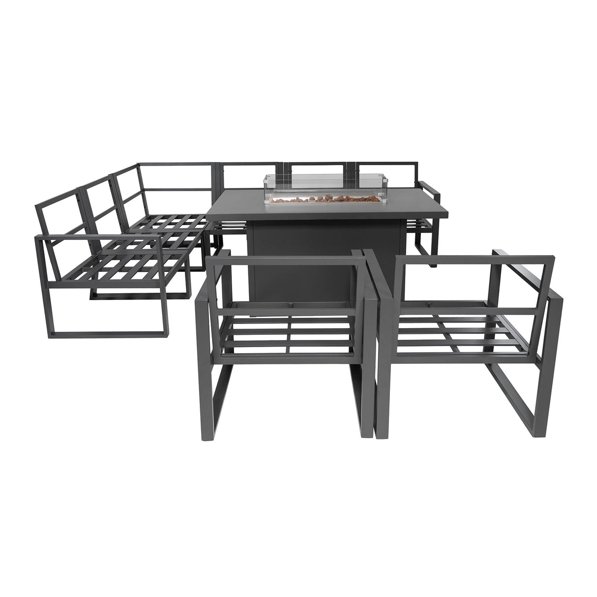 Aluminium-Gartenmöbel-Set für 7 Personen mit Feuerstelle
