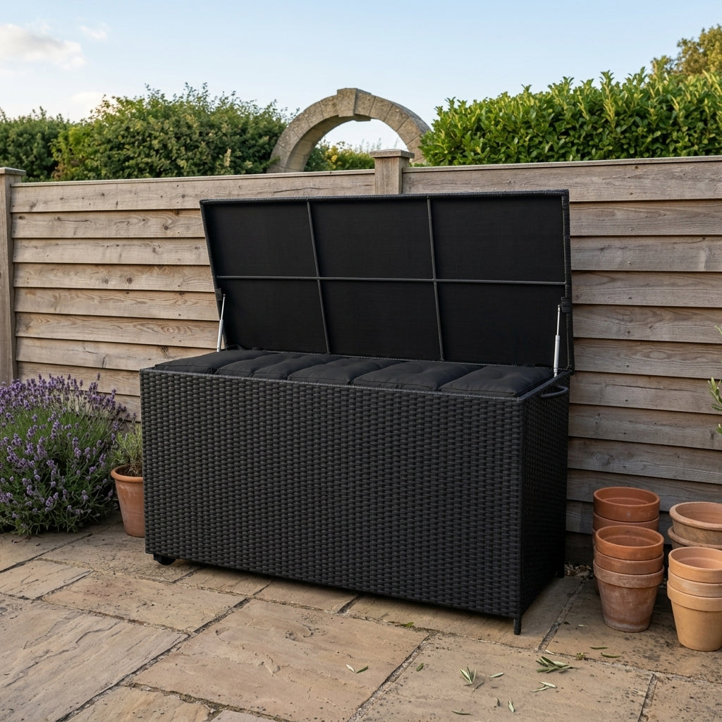 Rattan-Kissen-Auflagenkiste 700L – Schwarz