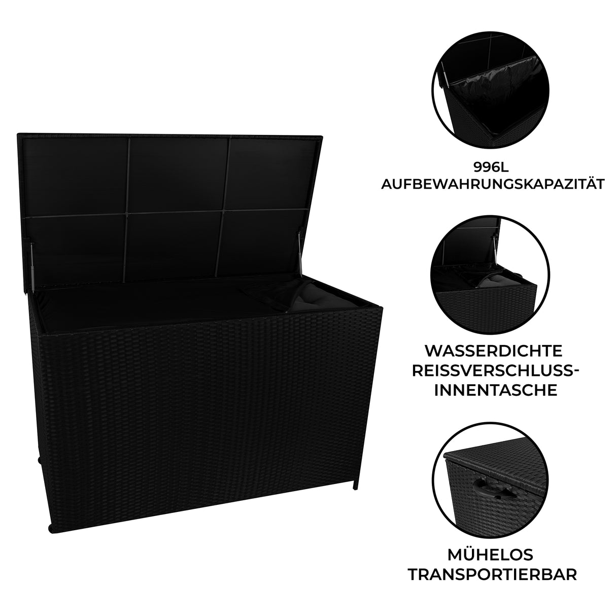 Rattan-Kissen-Auflagenkiste 996L – Schwarz