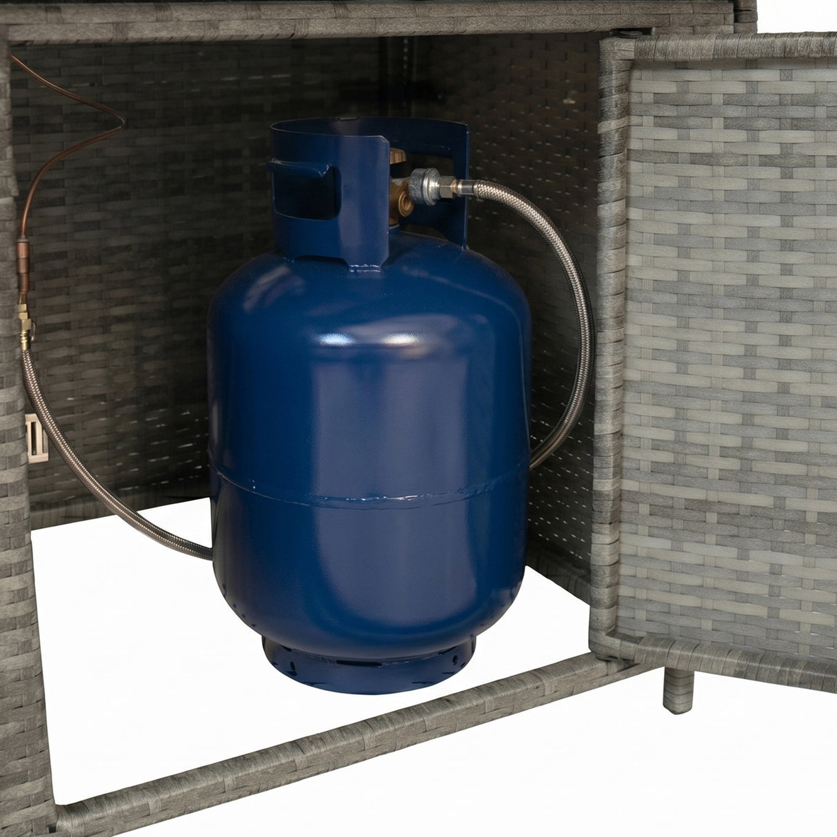 11-Sitzer Rattanmöbel Set mit Feuerstelle - Grau