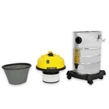 30L Nass- & Trocken Industriestaubsauger in Gelb und Silber, mit runder Form, robustem Metallbehälter und abnehmbarem Filter für vielseitige Anwendungen