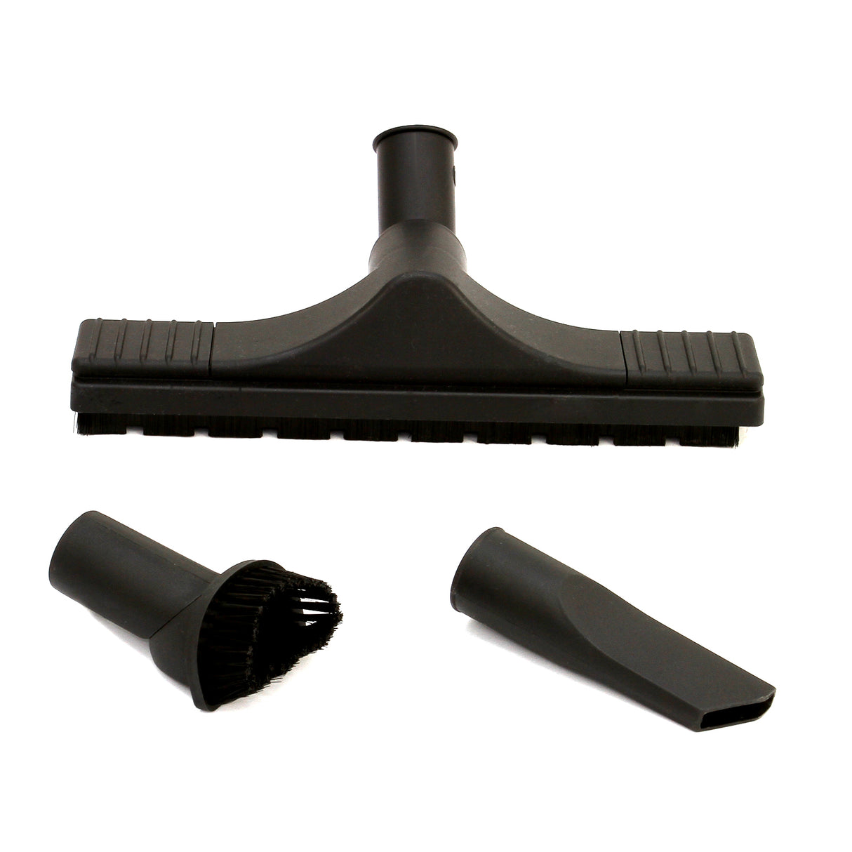 Schwarze Staubsaugerdüse mit Bürste und schmalem Aufsatz, ideal für Nass- und Trockenreinigung, robustes Material, vielseitig einsetzbar