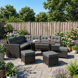 Rattan Eckset mit Verbundstoff-Tisch – Schwarz