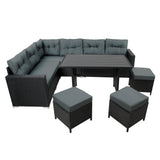 Rattan Eckset mit Verbundstoff-Tisch – Schwarz