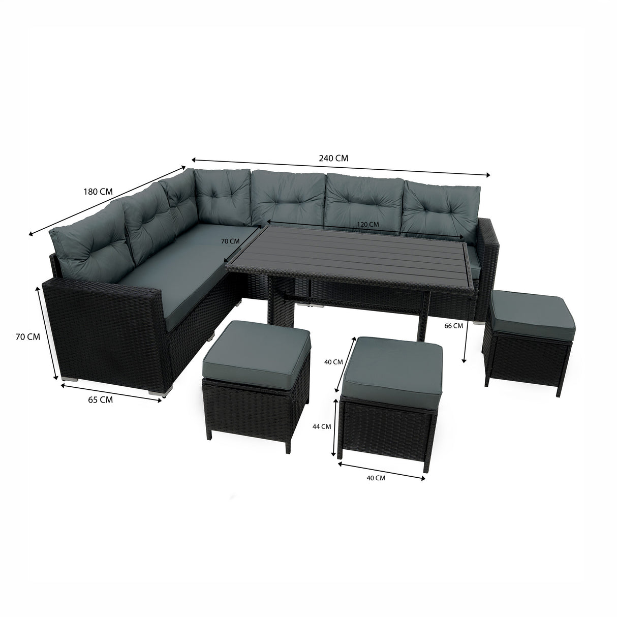 Rattan Eckset mit Verbundstoff-Tisch – Schwarz