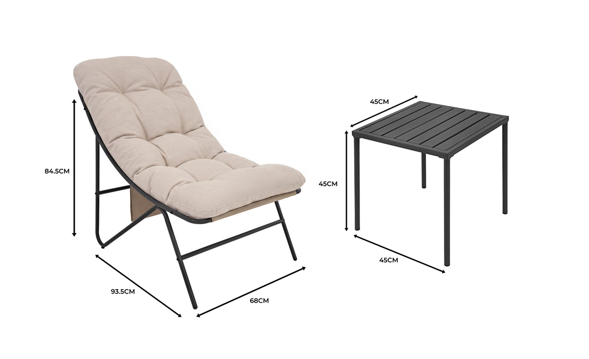 3-Teiliges Bistro-Set – Grau mit Cremefarbenden Kissen