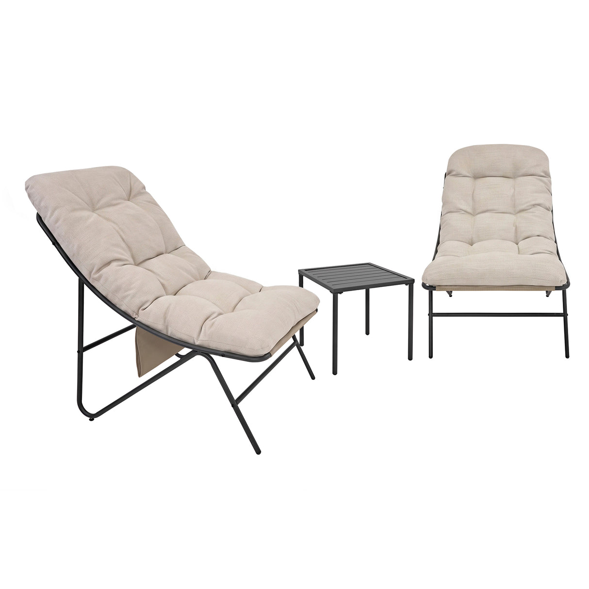 3-Teiliges Bistro-Set – Grau mit Cremefarbenden Kissen