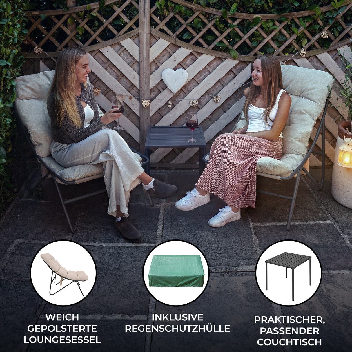 3-Teiliges Bistro-Set – Grau mit Cremefarbenden Kissen