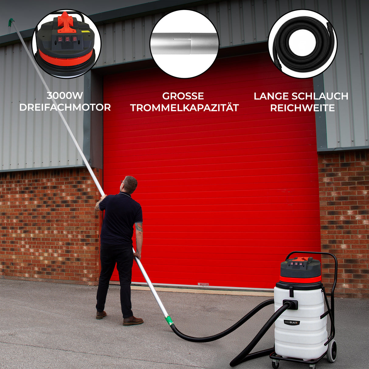 90L Nass- & Trocken Industriestaubsauger mit Dachrinnenstangen & 5m Schlauch