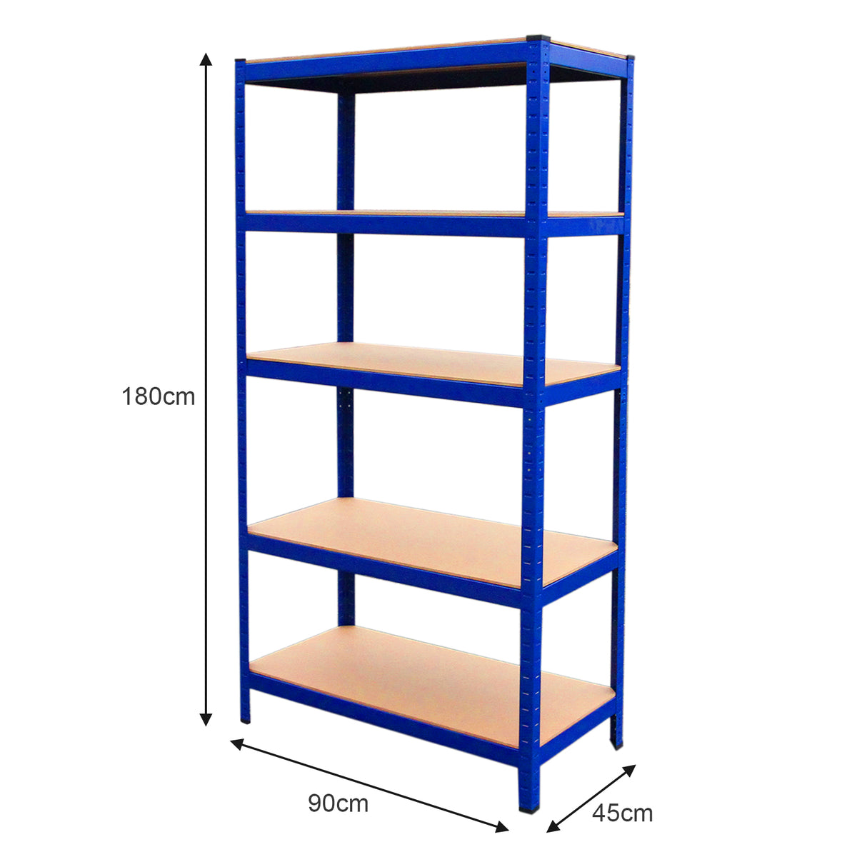 Blaues Regalsystem aus Metall mit fünf stabilen Regalböden, Maße 90 cm x 45 cm x 182,5 cm, ideal für Lagerung und Organisation