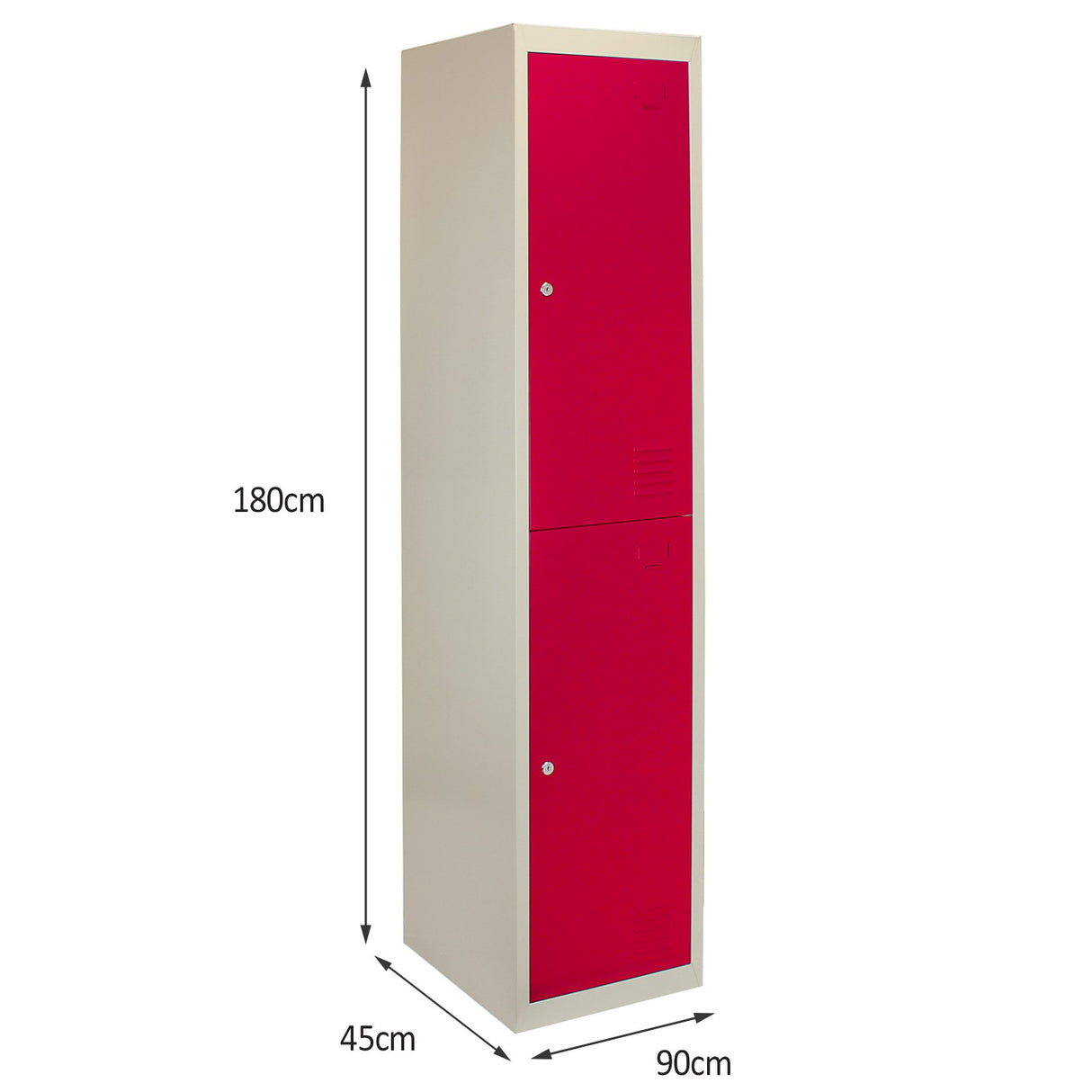 Zwei Türen, rot lackierter Metall-Aufbewahrungsschrank in flacher Verpackung, 180 cm hoch, 90 cm breit und 45 cm tief, ideal für platzsparende Aufbewahrung