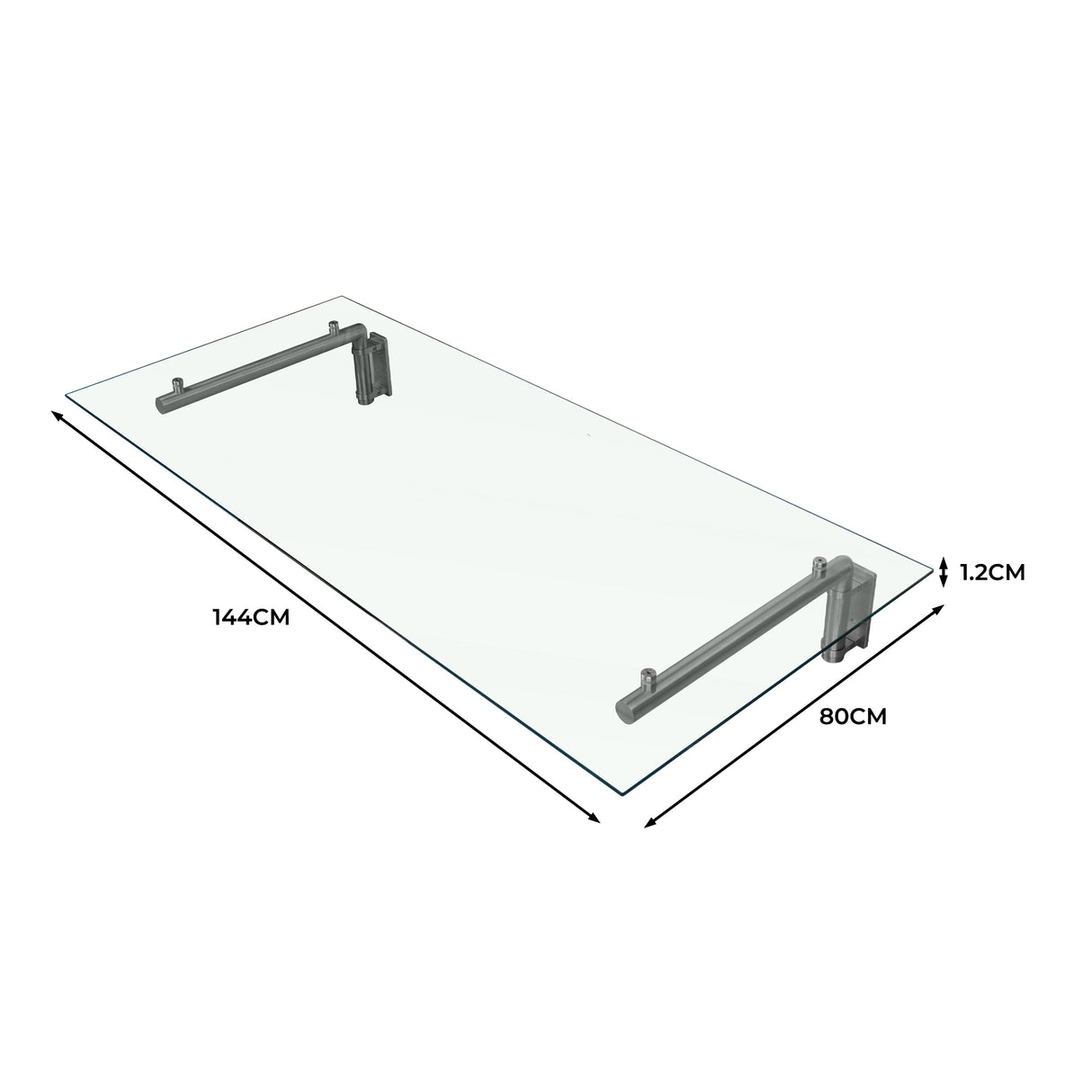 Glas Vordach & Halterungen, 144cm B, 80cm T