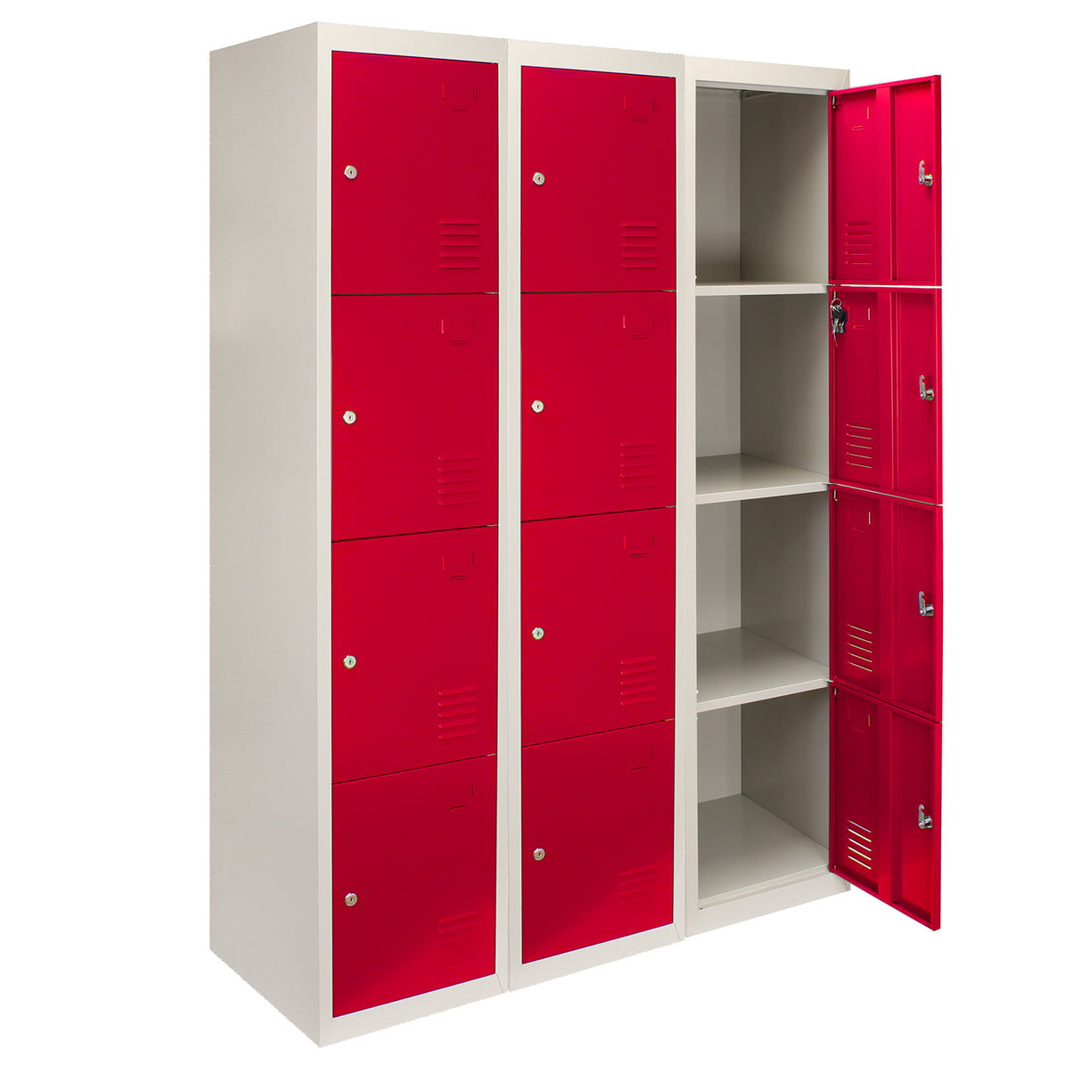 3 x 4-türiger Schließfachschrank Spind - Rot