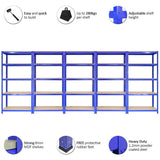 5x Monster Racking T-Rax 90cm Lagerregal Blau mit Gratis Gummihammer