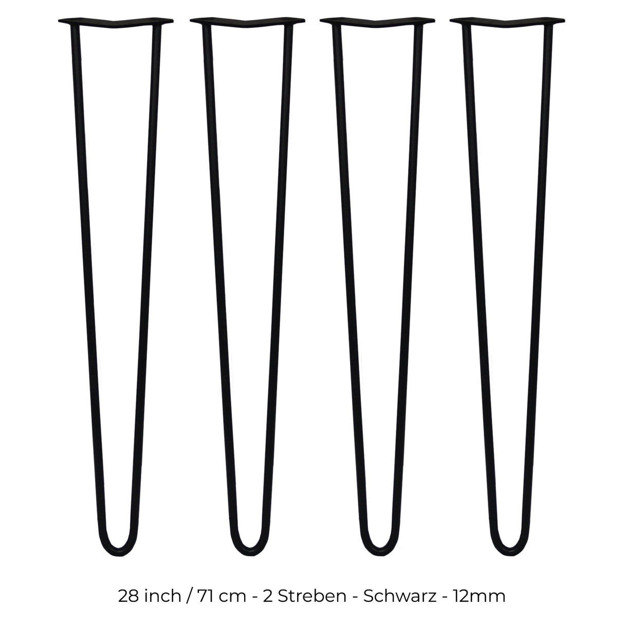 Schwarze Hairpin Tischbeine mit zwei Streben, 71 cm hoch, aus robustem Metall, schlankes, modernes Design für stilvolle Möbelprojekte