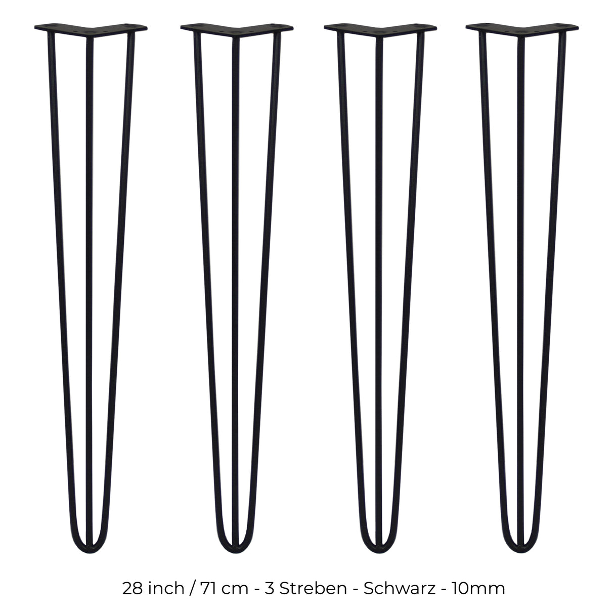 Schwarze 71 cm hohe Hairpin Tischbeine mit 3 Streben aus robustem Metall, ideal für moderne Möbelgestaltungen und DIY-Projekte