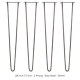 4 x 71cm Hairpin Tischbeine 2 Streben - 10mm - Rohstahl
