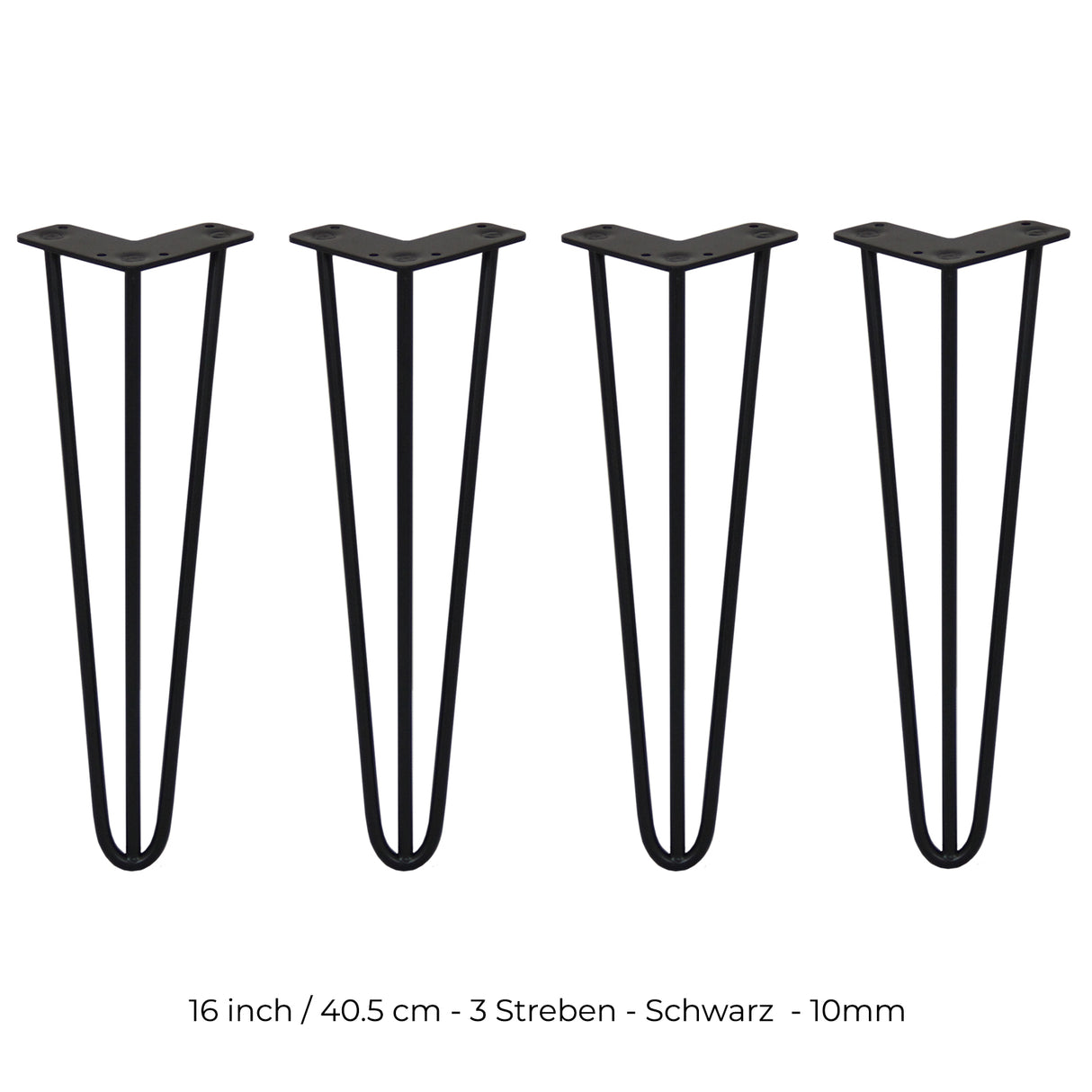 4x 40,5cm Hairpin Tischbeine 3 Streben - 10mm - Schwarz