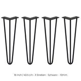 4x 40,5cm Hairpin Tischbeine 3 Streben - 10mm - Schwarz