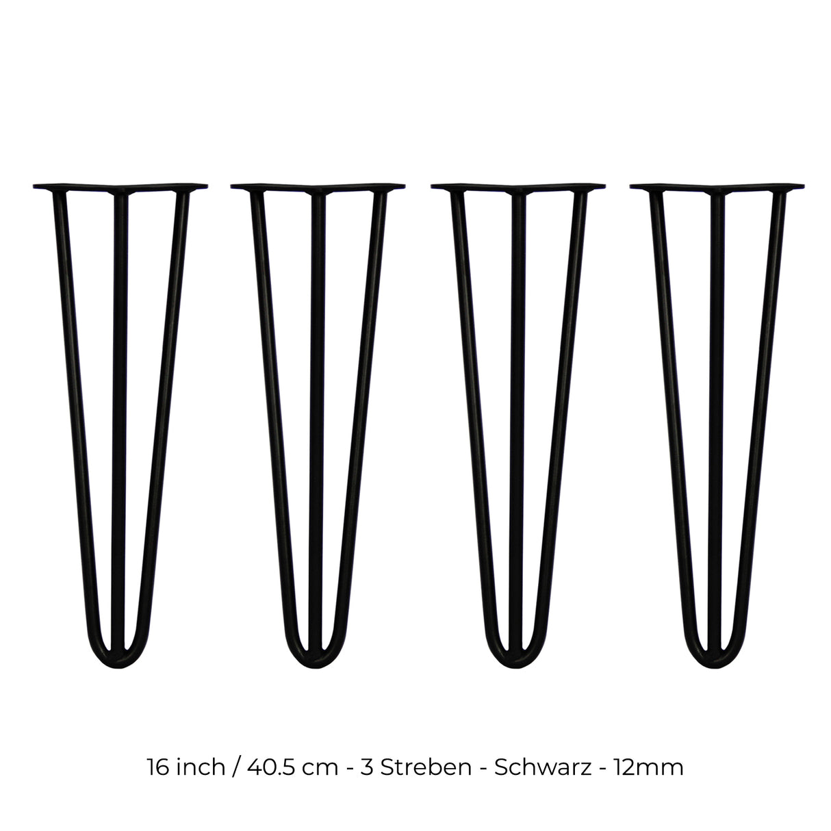 Schwarze Hairpin Tischbeine mit 2 Streben, 40,5 cm hoch und 12 mm dick, ideal für moderne Möbelgestaltungen und stabile Unterstützung