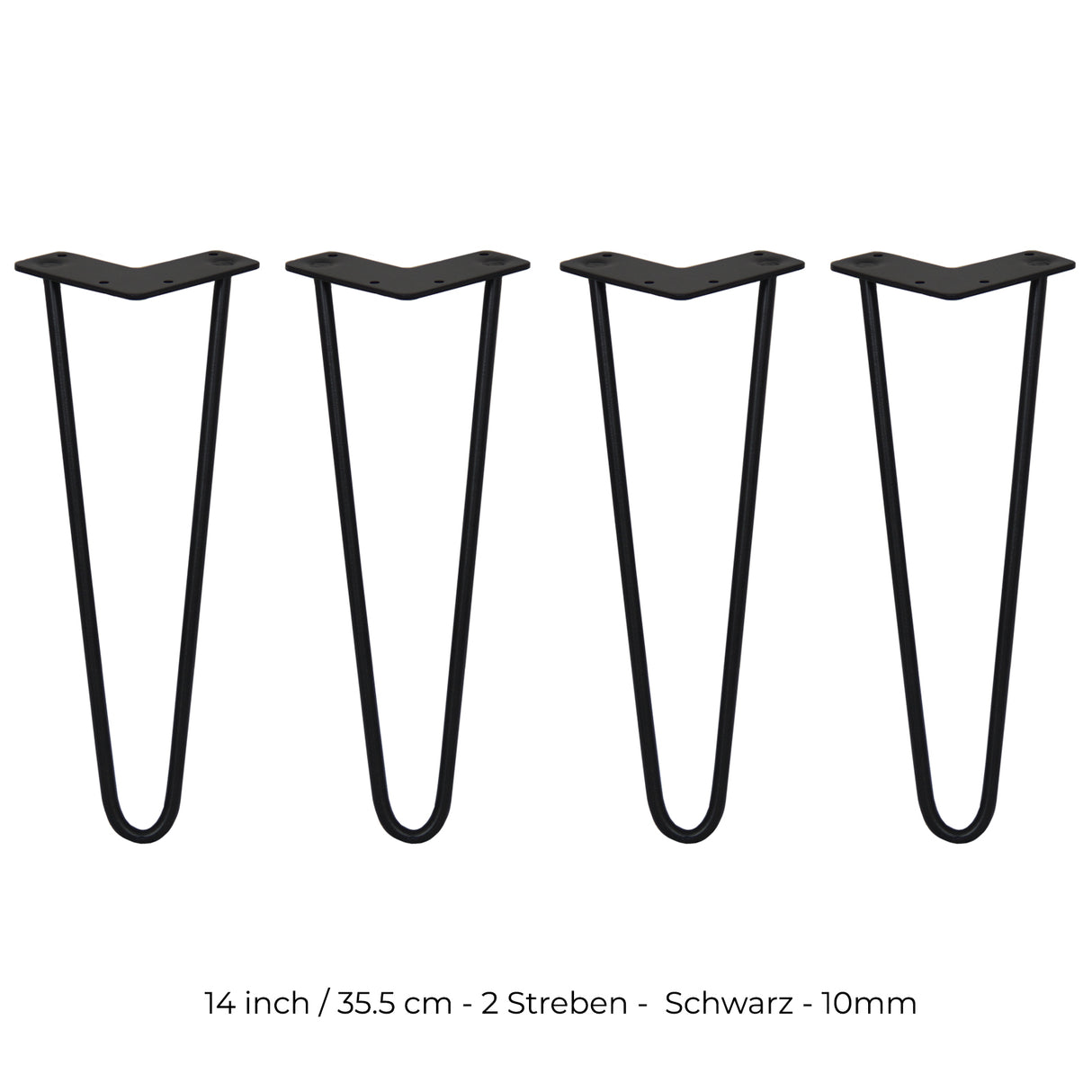 4x 35,5cm Hairpin Tischbeine 2 Streben - 10mm - Schwarz