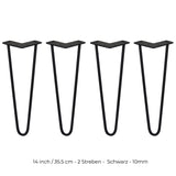 4x 35,5cm Hairpin Tischbeine 2 Streben - 10mm - Schwarz
