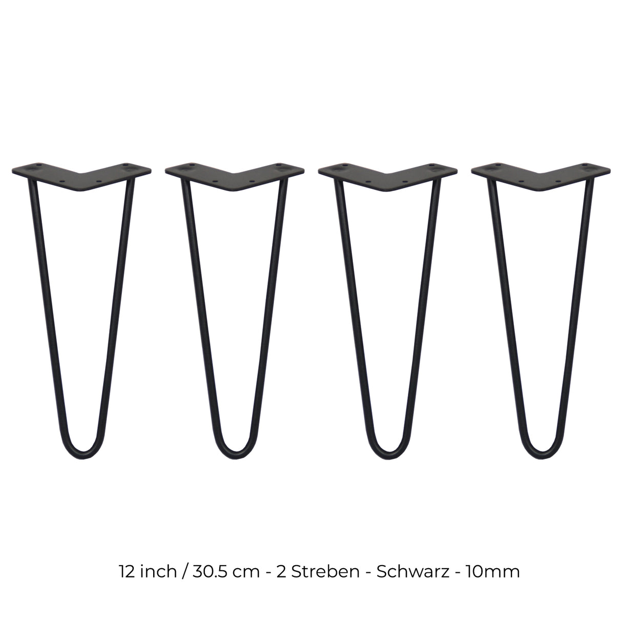 Schwarze Hairpin Tischbeine aus Metall mit zwei Streben, 30,5 cm hoch, elegant geformt, ideal für DIY-Möbelprojekte und moderne Einrichtung