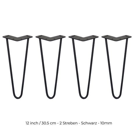 Schwarze Hairpin Tischbeine aus Metall mit zwei Streben, 30,5 cm hoch, elegant geformt, ideal für DIY-Möbelprojekte und moderne Einrichtung