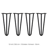 4x 30,5cm Hairpin Tischbeine 3 Streben - 12mm - Schwarz