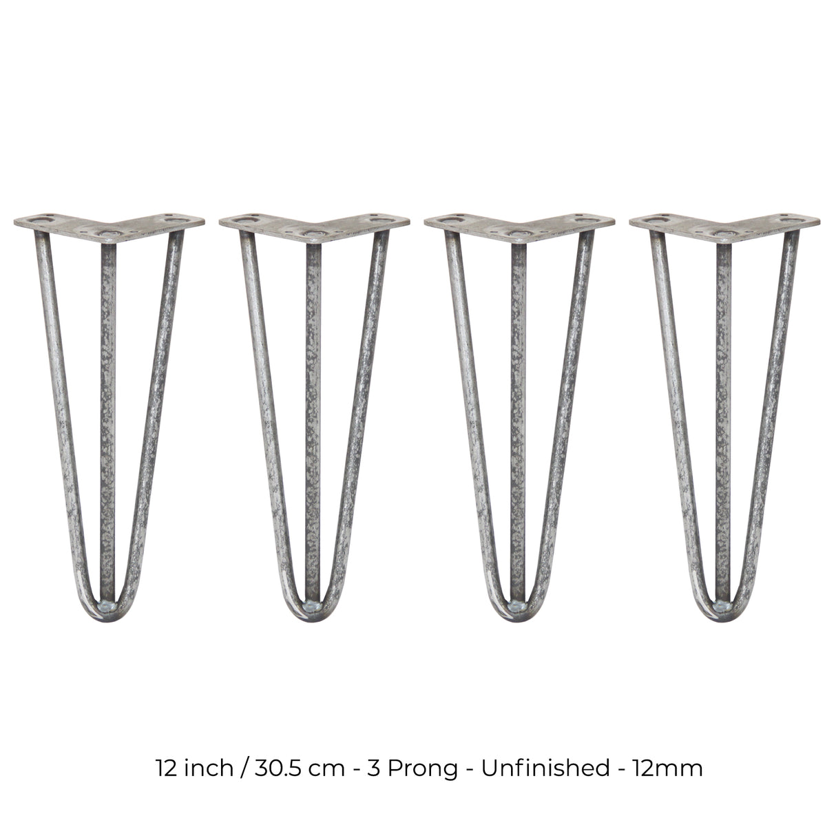 4 x 30.5cm Hairpin Tischbeine 3 Streben - 12mm - Rohstahl