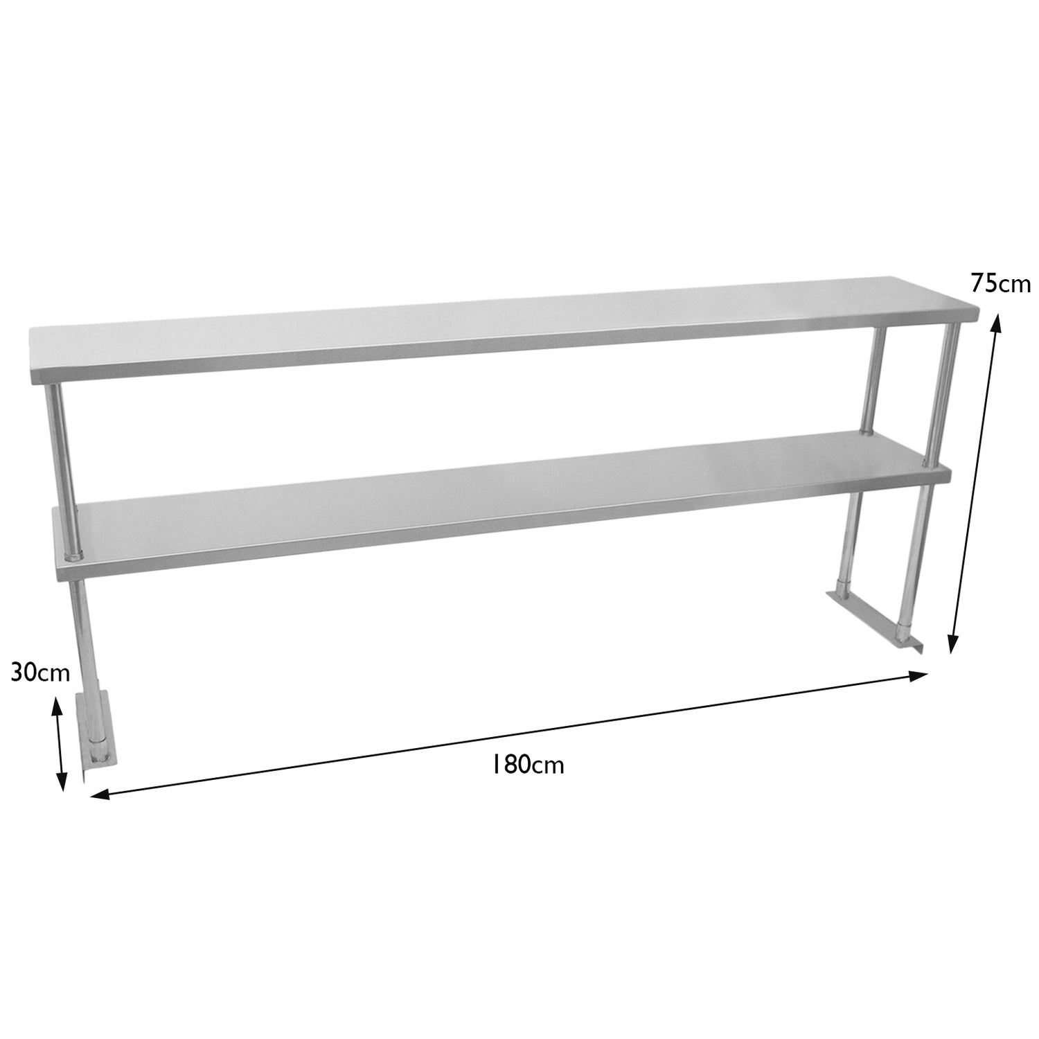 Kukoo Gastronomie Arbeitstisch und Doppelregal - Edelstahl 180 cm