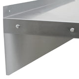 Edelstahlregal mit stabiler Wandmontage, glänzende Oberfläche, scharfe Kanten und robuste Schrauben, ideal für Catering und gewerbliche Küchen