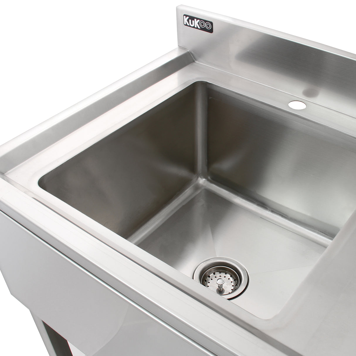 Edelstahl-Gewerbespüle mit Vorspülhahn, 1,8 m lang, glänzende Oberfläche, rechteckige Form, ideal für Gastronomiebetriebe, inklusive zwei Wandregalen