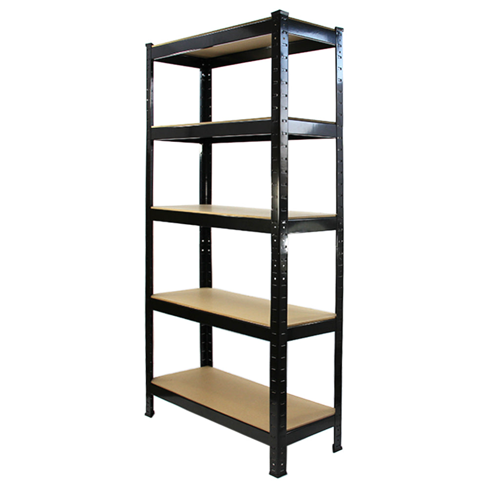 Schwarzes Metallregal mit fünf stabilen Regalböden, Maße 75 cm x 150 cm x 30 cm, ideal für Lagerung und Organisation in verschiedenen Räumen
