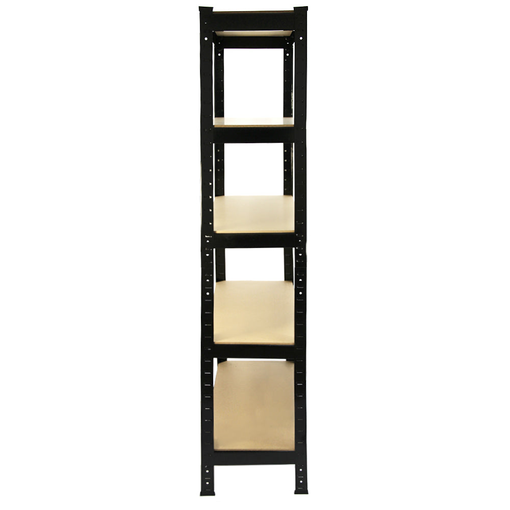 Schwarzes T-RAX Metallregal mit fünf Regalböden, 75 cm breit, 150 cm hoch und 30 cm tief, ideal für Lagerung und Organisation in jedem Raum