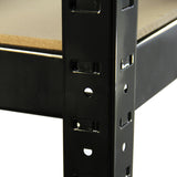 Schwarzes T-RAX Metallregal mit stabilen, perforierten Seiten und einer robusten Holzablage, ideal für Lagerung und Organisation