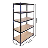 Schwarzes Metallregalsystem mit vier stabilen Regalböden aus Holz, 90 cm breit und 183 cm hoch, ideal für Werkstätten und Lagerung