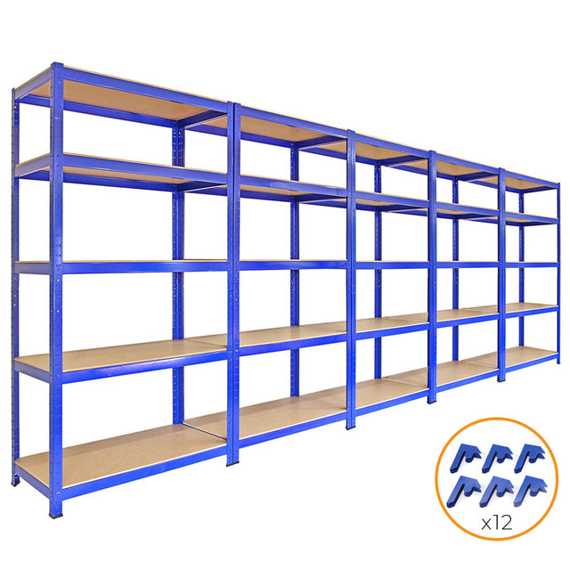 Blaue Regal- und Feldverbinder aus robustem Metall, ideal für die Montage von Regalen, mit stabilen, rechteckigen Formen und glatter Oberfläche